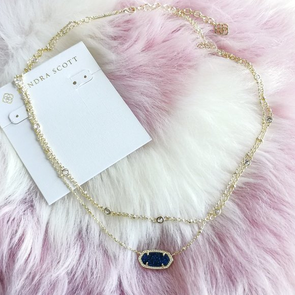 Gold Elisa Indigo Blue Drusy Multi Strand Necklace - Picture 2 of 3